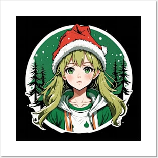 cute anime girl celebrating christmas Posters and Art